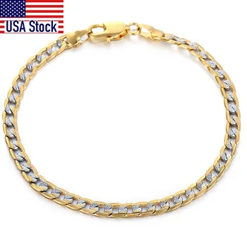 

Men's Bracelet 4mm 6mm Cuban Link Chain Yellow Gold Mix Silver Color Bracelet for Women Men fashion 2020 Jewelry Gift GB94A
