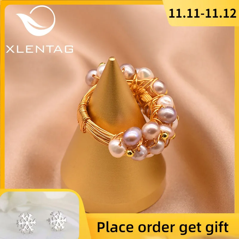 XlentAg Natural Fresh Water Pearl Ring For Women Accessories Colourful Boho Wedding Rings Romantic Gifts Luxury Jewelry GR0243 | Украшения