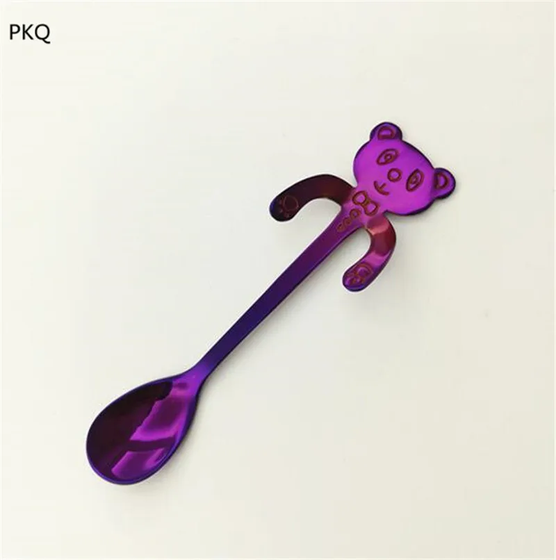purple 2 шт./компл. ложка из нержавеющей стали с мультяшным медведем креативная кофейная ложка Мороженое кухонная чайная ложка поставки подарочные столовые приборы - Цвет: purple