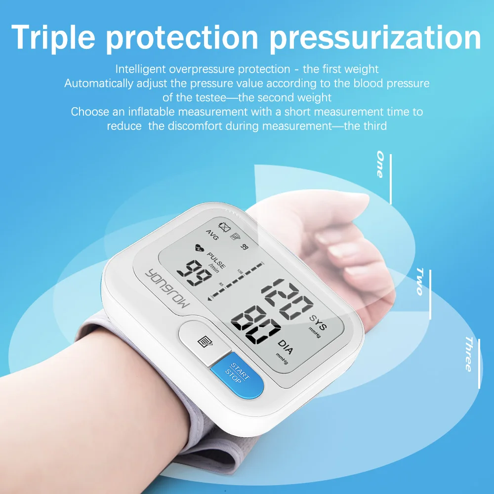 Yongrow Automatic Digital Wrist Blood Pressure Monitor sphygmomanometer Tonometer tensiometer Heart Rate Pulse Meter BP Monitor
