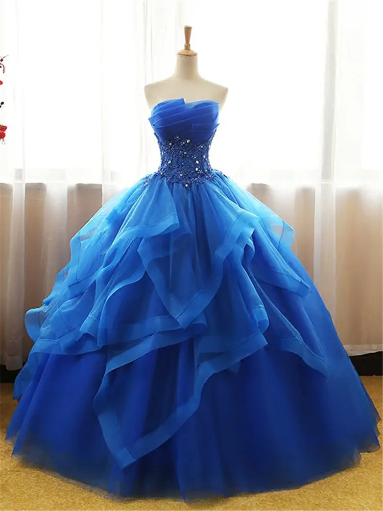 Это Yiya свадебное платье без бретелек хрусталь бисер Тюль Синий халат De Mariee элегантный плюс размер плиссированные свадебные бальные платья CH211