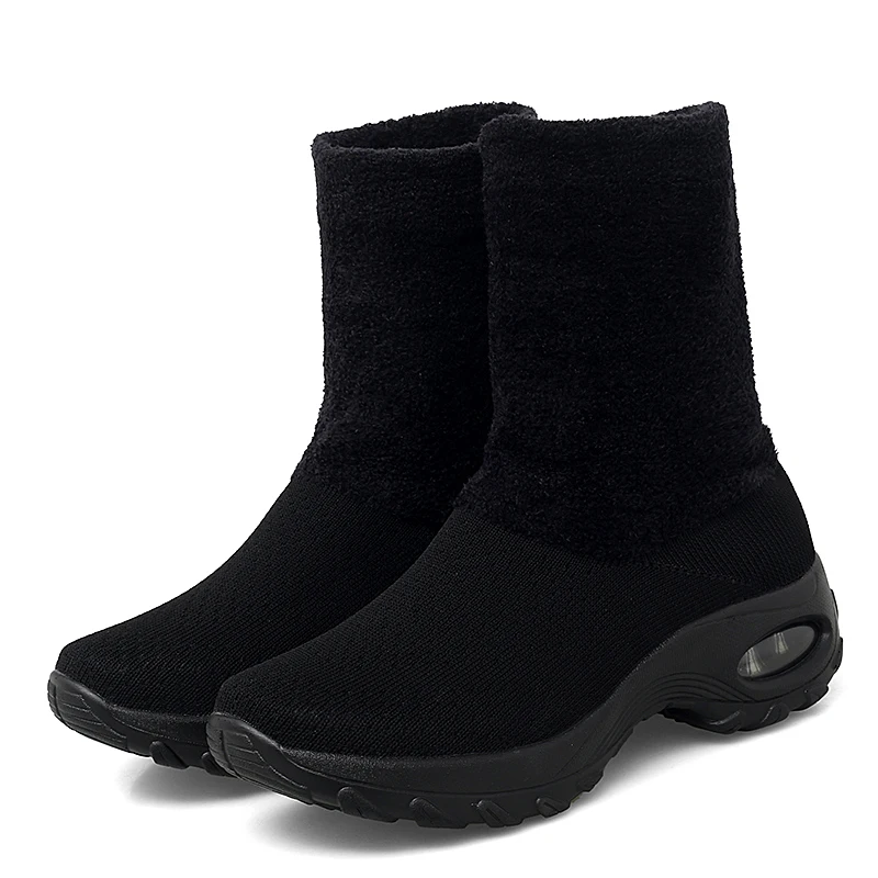 Baideng/теплые зимние сапоги; женская обувь для бега с высоким берцем; удобные плюшевые кроссовки на меху; обувь на воздушной подушке на высоком каблуке; большой размер 43