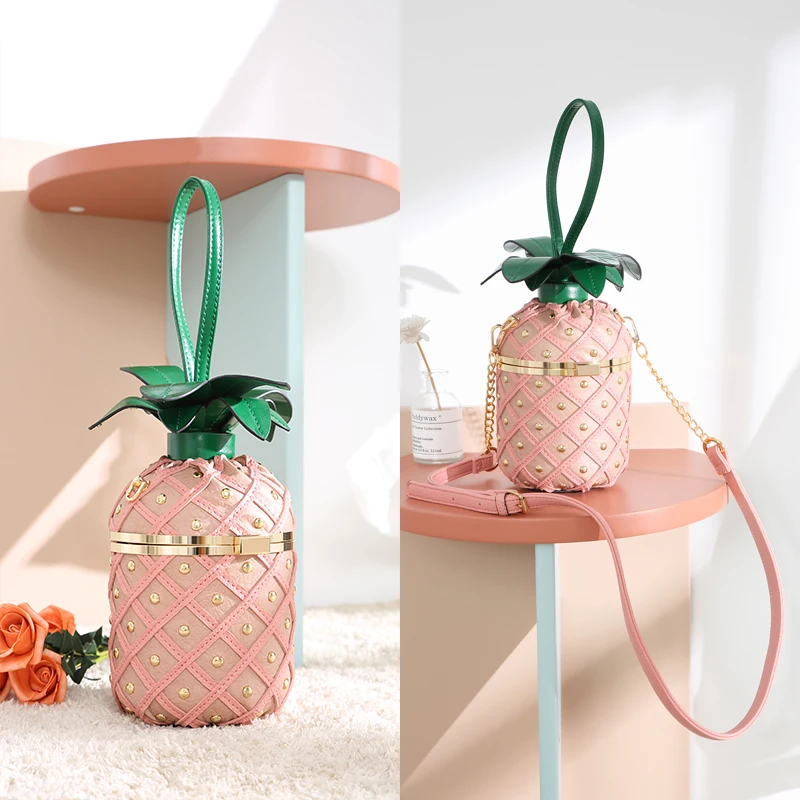 

Personality Pineapple Women's Bag Pu Leather Messenger Bag Single Shoulder Chain Handbag Pineapple Bag Clutch Lady Crossbody Bag