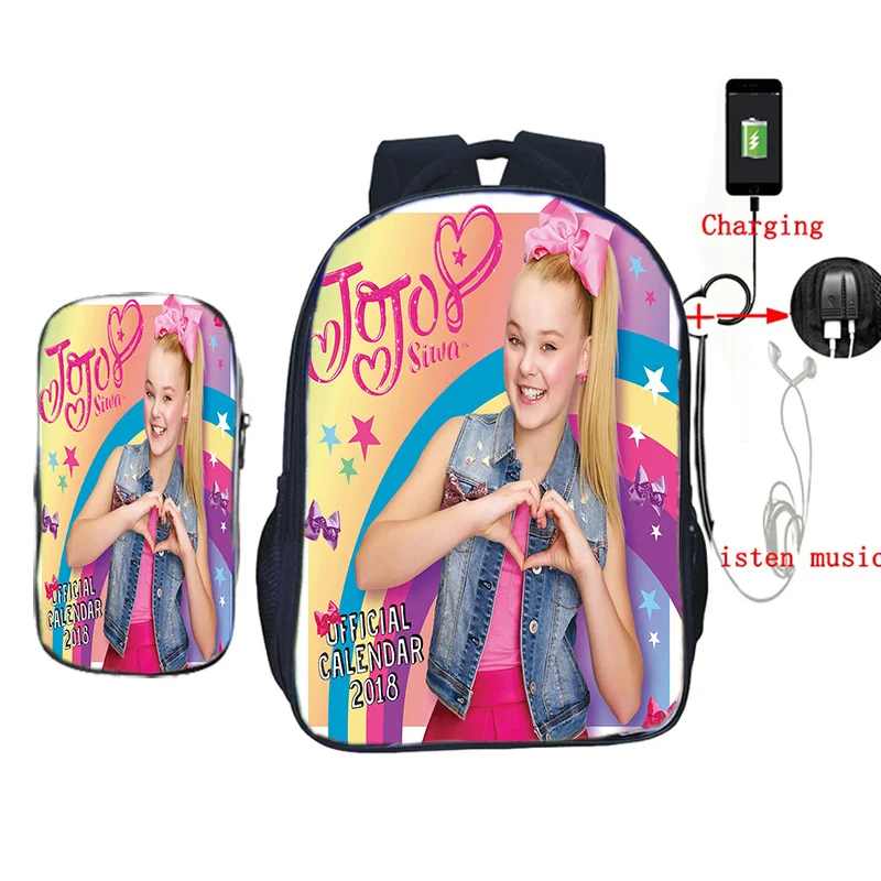 2 шт./компл. Jojo Siwa рюкзак usb зарядка школьные сумки для подростков девочек мальчиков ноутбук рюкзак для женщин мужчин повседневные дорожные сумки