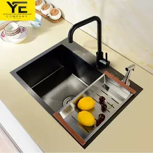 Многофункциональная кухонная раковина из нержавеющей стали проволока для рисования Двойная чаша сливочный кран для холодной и горячей воды Раковина 002