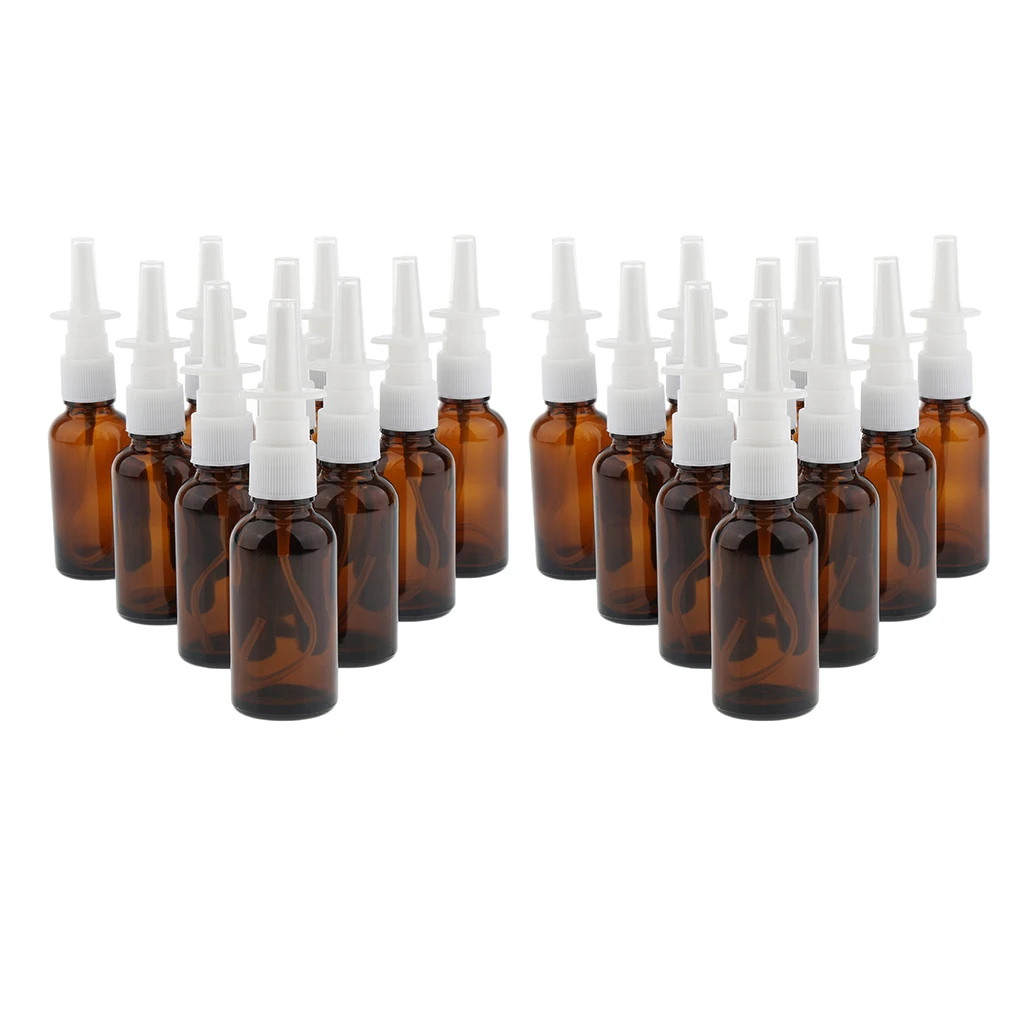 20 Pieces 30ml Empty Nasal Spray Bottle, Amber Glass Fine Mist Vials, Sterile Nasal Sprayer for Travel