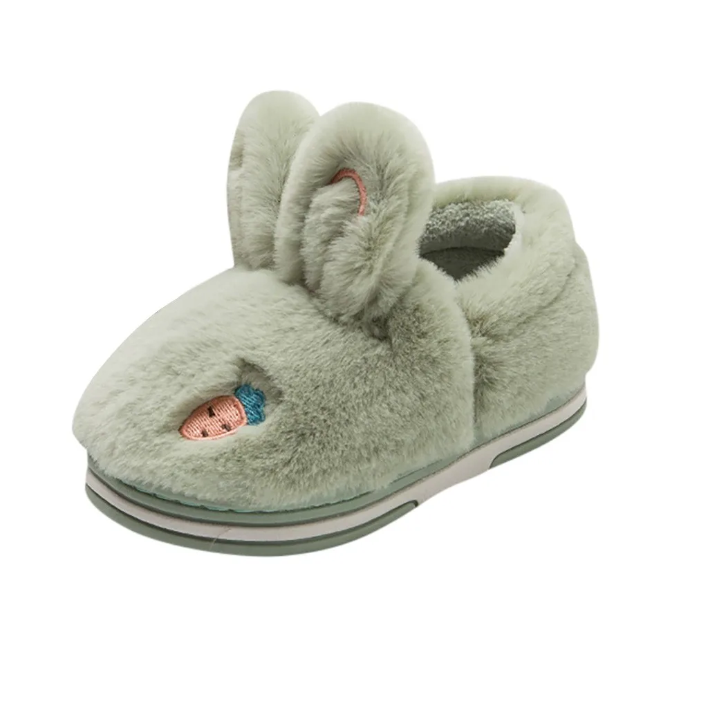 Детская Хлопковая обувь с заячьими ушками; Детские домашние тапочки с морковкой для мальчиков и девочек; милая плюшевая утепленная домашняя обувь; теплая обувь