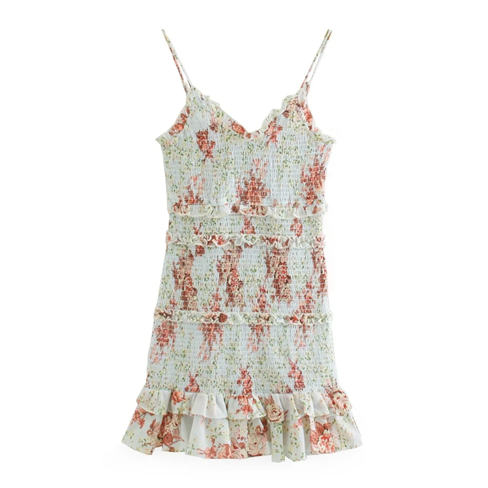 2020 summer women's new printed mini dress V-neck strap sleeveless laminated decorative hem honeycomb check dress 2020 summer women's new printed mini dress V-neck strap sleeveless laminated decorative hem honeycomb check dress
