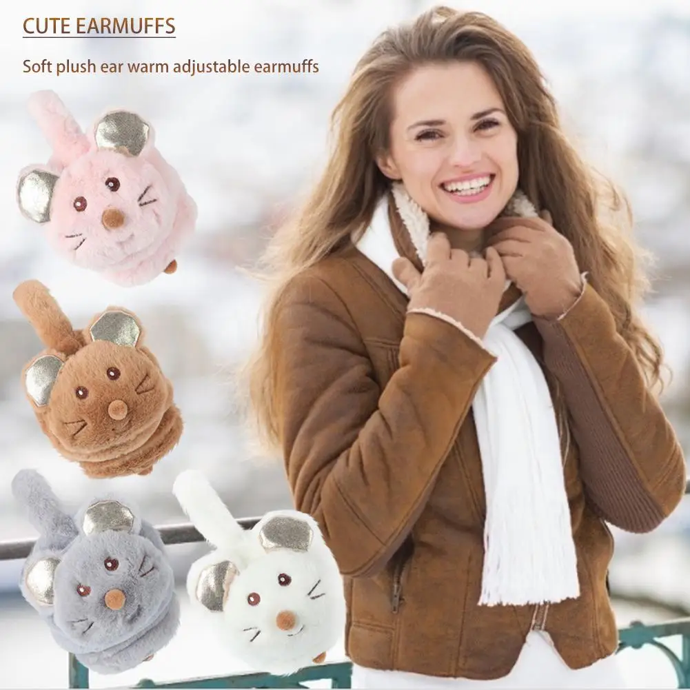 Милые наушники мягкие плюшевые теплые женские регулируемые зимние наружные для
