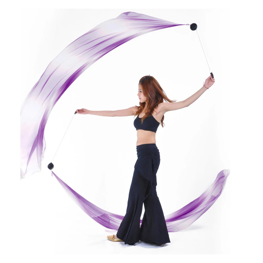 Pack of 2 Silky Veil Poi Streamer Thrown Balls Kit Belly Dance Stage Performance Props Soft Scarf Dancing Costumes