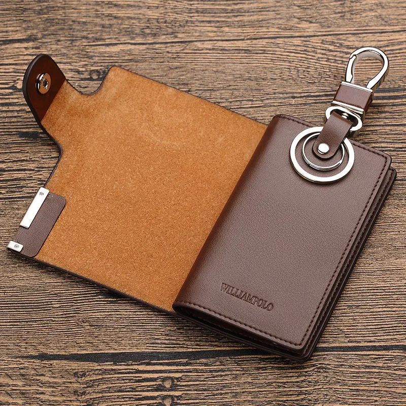 WILLIAMPOLO Fashion Cow Leather Pillow 6 Rings Key Holder Unisex Solid Wallet PL176112