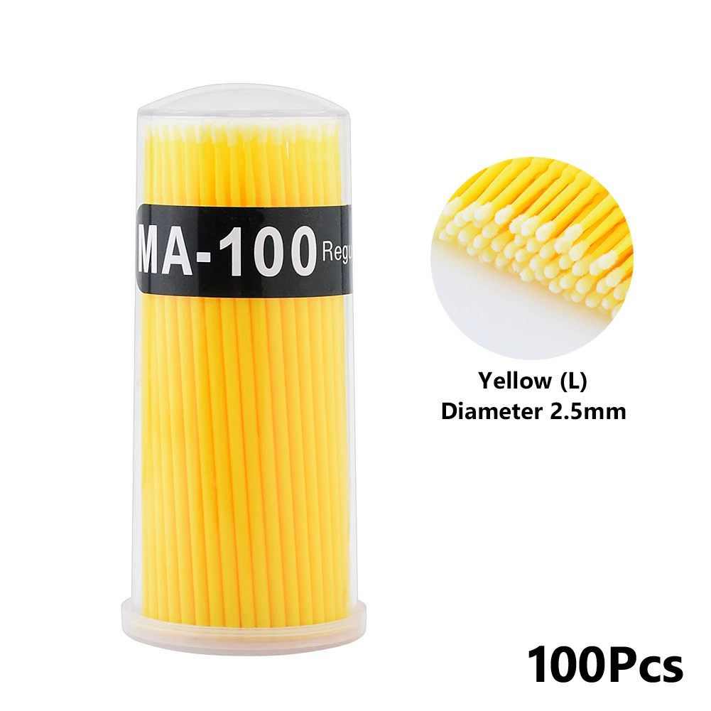 Yellow Bottle 100 шт./упак. микро щетки одноразовые Microbrush аппликаторы для ресниц для наращивания удалить накладные ресницы из хлопка тампоны - Цвет: Yellow Bottle