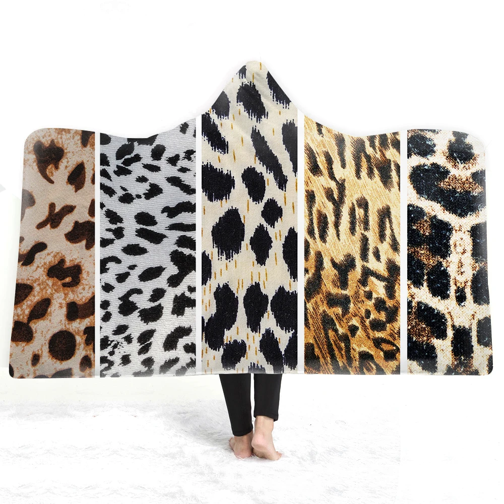 

Super Soft Warm Blanket Fleece Sherpa Blankets Travel Sofa Leopard Design Blankets for Bed Travel Teens Hooded Throw Blanket