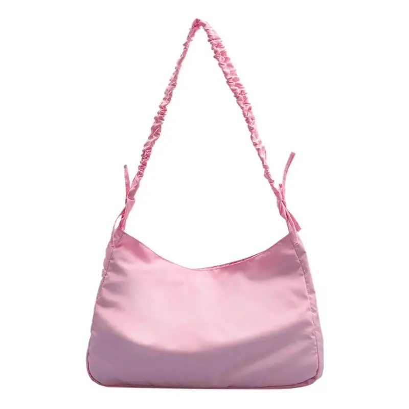 Nylon Casual Messenger Bag Women Pleated Shoulder Strap Crossbody Handbag Female Crossbody Shoulder Bags Ladies Handbags - Цвет: Pink