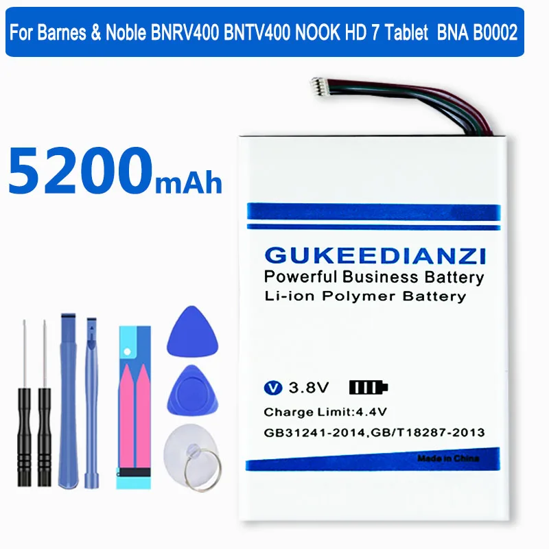 GUKEEDIANZI BNA-B0002 литий-ионная 5200mAh высокой Ёмкость Батарея для Barnes &amp Noble BNRV400 BNTV400