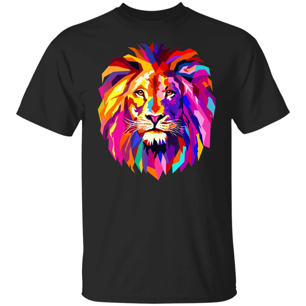 Cool Lion Head Design T Shirt With Bright Colorful T Shirt Black Navy