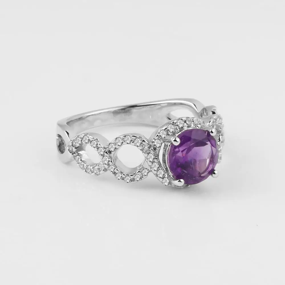 Gem's балет 1.35Ct круглый натуральный аметистовый драгоченный Камень Обручальное кольцо 925 пробы Серебряное Бесконечное Кольцо ювелирные украшения для женщин