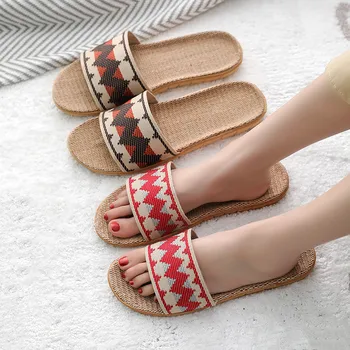

Suihyung Summer Flax Slippers For Women Men 2020 New Casual Slides Mixed Colors Belt Linen Slippers Woman Flip-flop Indoor Shoes