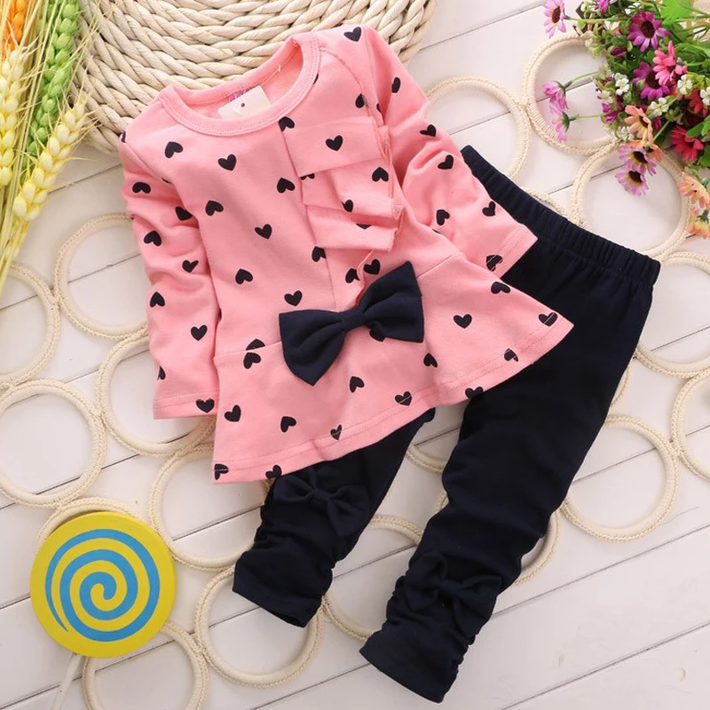 New Fashion Girls Clothing Sets Cotton Children Bow Dress Tops