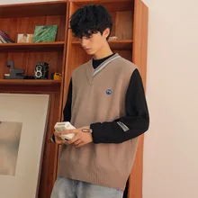 Микро для повседневной мужской одежды осень новые продукты oversizev воротник жилет Мужской без рукавов свитер Топы