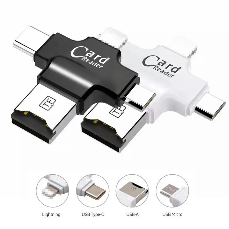 4 в 1 type-C/Micro-USB/Usb 2,0 считыватель карт памяти Micro-Sd Tf кардридер адаптер для Android Ipad Iphone X/8/7Otg кардридер(Bla