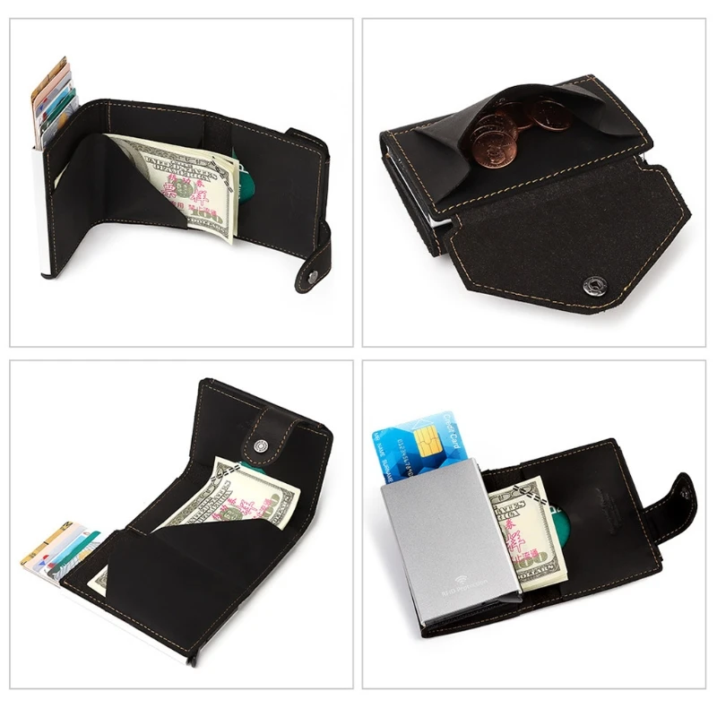 Man Vintage RFID Blocking Money Wallet Automatic Pop-up Credit Card Case for Men wallet card holder card holder credit card holder card wallet