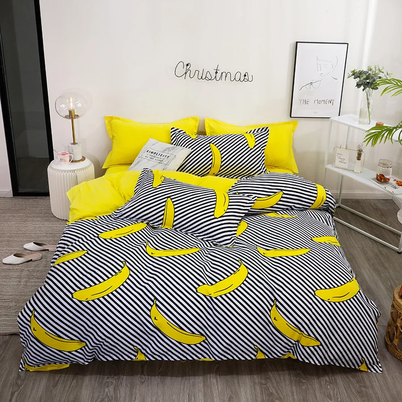 

Banana printing women bedclothes bedding set Bed linen set duvet cover bed sheet pillowcase flat sheet set