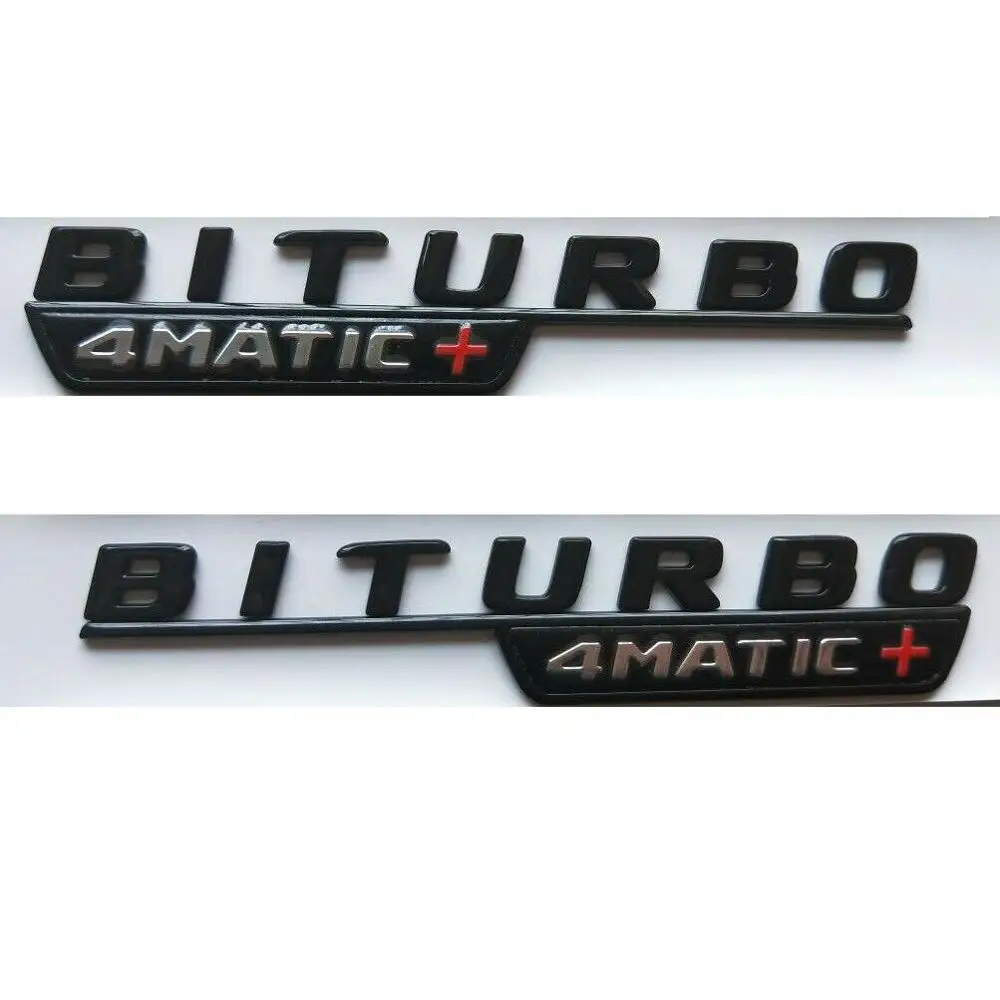 Блеск для губ и черными буквенными принтами и BITURBO 4matic+ крыло эмблемы значки для Mercedes AMG - Цвет: Matt Black