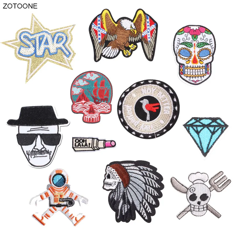

ZOTOONE Iron on Skull Astronaut Patch for Clothing Sew on Animal Eagle Heat Transfer DIY Embroidered Applications Fabric G