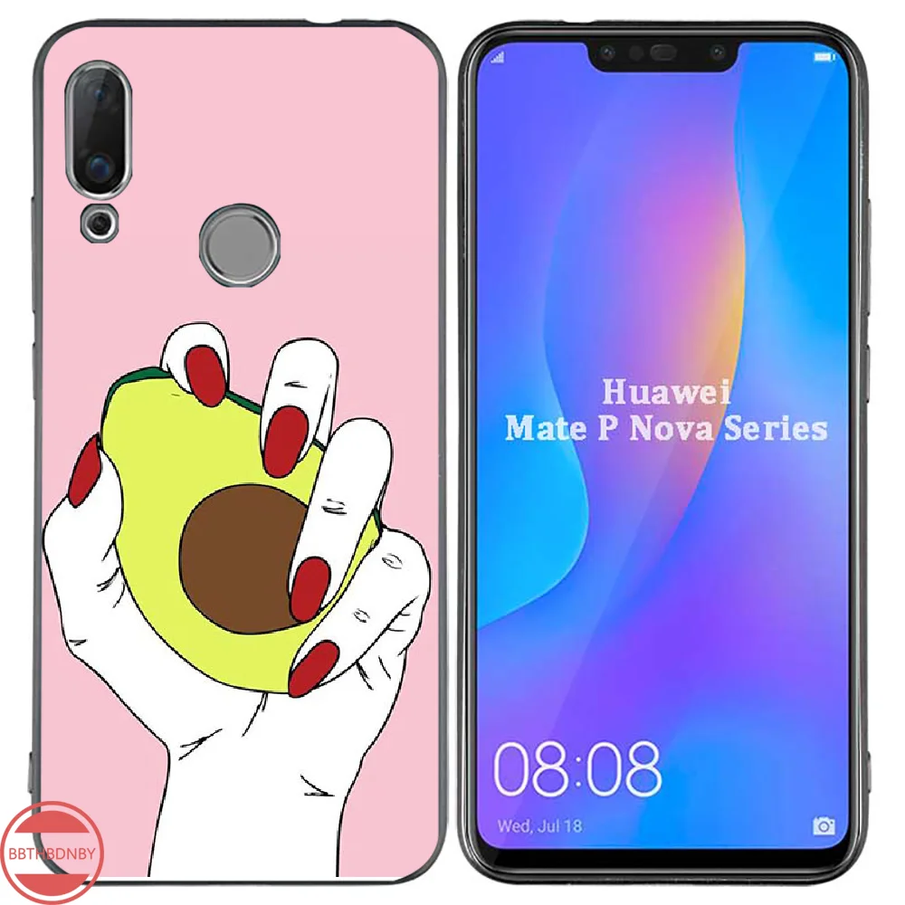 Мягкий черный чехол для телефона с ананасом КАКТУСОМ авокадо Huawei Enjoy 7 7s 8 8e 9 9e 10 plus