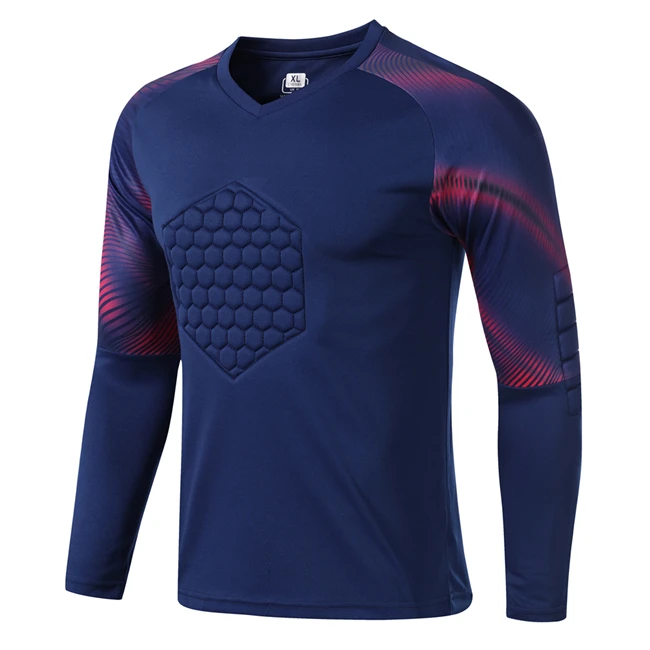 Men Women Rugby Goalkeeper Jerseys Survetement Football Shirts Elbow Chest Protector Goal Keeper Soccer Training Pants Printing - Color: 8855 navy blue shirt