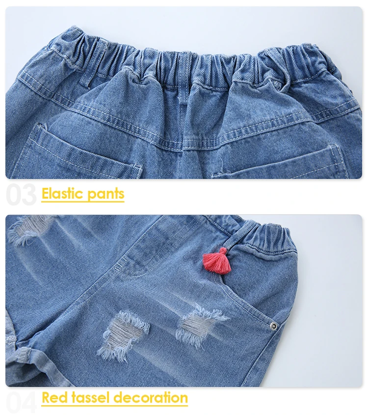 Повседневный уличный стиль, комплект детской одежды для девочек, комплект из двух предметов, Футболка с рукавами-ротатором и джинсовые шорты