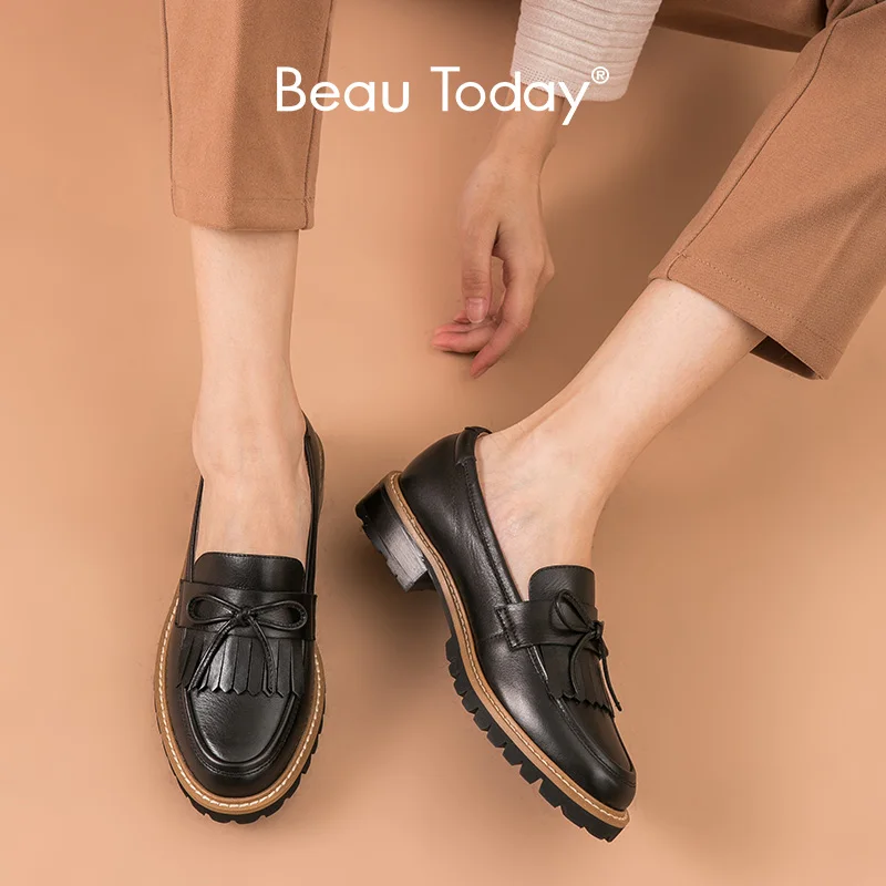 Женские лоферы с кисточками BeauToday весенне осенние слипоны из телячьей кожи