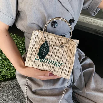 

Summer Fashion New Small Beach Handbag Women's Designer Rattan Bag Handmade Woven Beach Circle Bohemia Chain Shoulder Bag