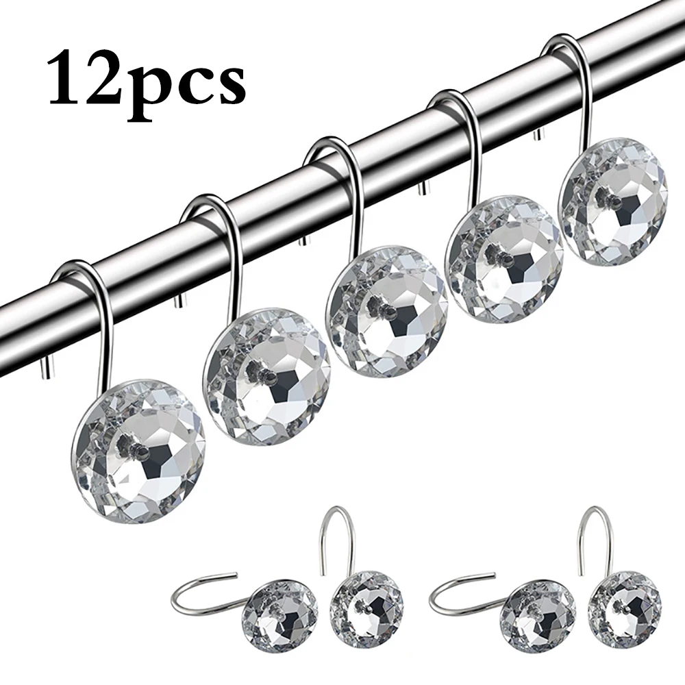 

Shower Curtain Hooks 12pcs Transparent Crystal Shower Curtain Hooks Bath Curtain Hooks Hangers Rings Clothes Peg Household Hook