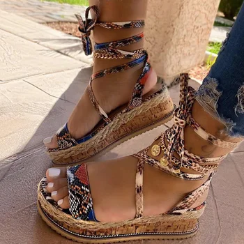 

Women Sandals Wedges Ladies Platform Open Toe Serpentine Shoes Ankle Cross Strap Casual INS Hot Shoes Summer 2020 New Big Size