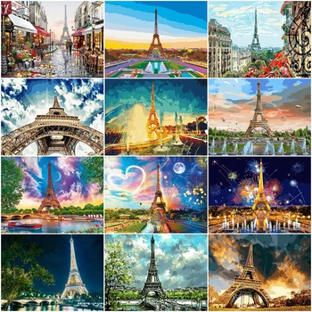 

EverShine Oil Painting By Numbers Kits Tower Drawing Canvas Hand Painted Landscape Wall Art Home Decoration
