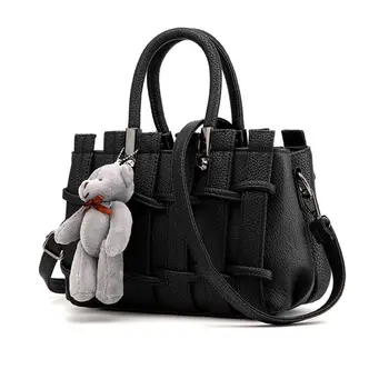

Women Lady Handbag Shoulder Bags Tote Purse Leather Top Handle Bag Messenger Satchel with Cute Bear Pendant M6CC