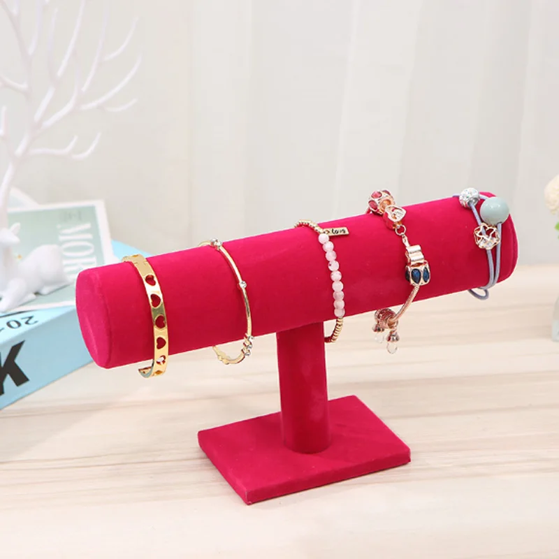 1PC Watch Jewelry Organizer T-Bar Rack Velvet/PU Leather Portable Bracelet Bangle Necklace Display Stand Holder