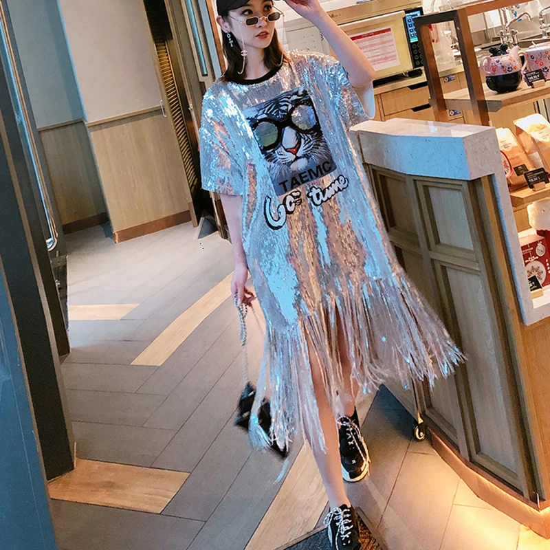 Mozi Sequin omzood casual jurk 2019 Zomer Nieuwe vrouwelijke Kat print plus size losse Lange Korte mouwen jurk vrouwen lu885 Mozi Sequin omzood casual jurk 2019 Zomer Nieuwe vrouwelijke Kat print plus size losse Lange Korte mouwen jurk vrouwen lu885