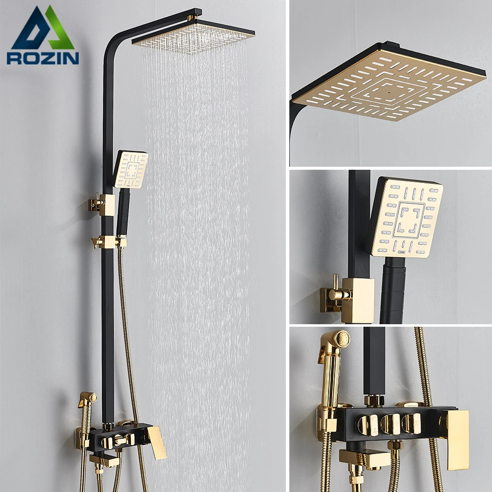 Gold Bathroom 8 Square Rainfall Shower Faucet Set Wall Mounted Space  Aluminum 3-Ways Swivel Tub Spout Shower Mixer Taps - AliExpress