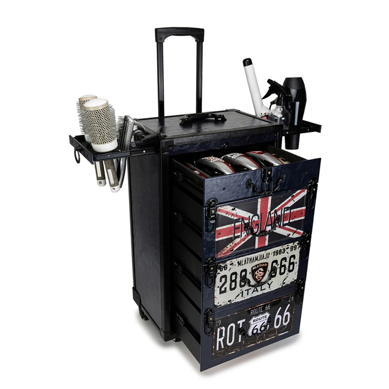 Hairdressing Trolley Toolbox Retro License Plate Big Makeup luggage Trendy Shop Large Hairdressing Shop Hardcore Storage Toolbox