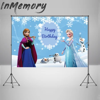 

Photography Backdrop Princess Anna and Elsa Birthday Backgrounds for Photos Studio foto hintergrund Snowman SnowFlake Banner