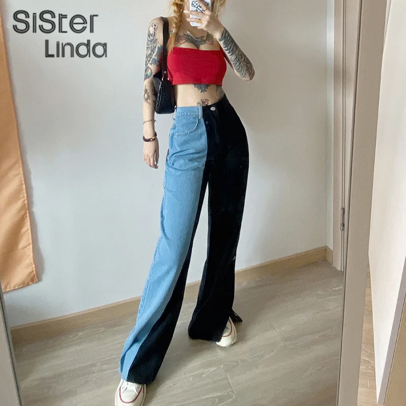 Sisterlinda Height Quality Patchwork Jeans For Women Pants Panelled High Waist Sweatpants Female Trousers 2020 New Summer Pant Sisterlinda Height Quality Patchwork Jeans For Women Pants Panelled High Waist Sweatpants Female Trousers 2020 New Summer Pant