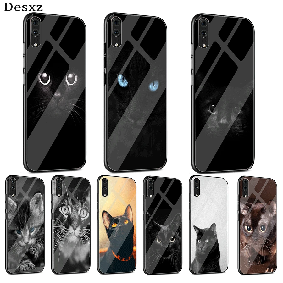 Мобильный чехол для телефона стекло huawei P30 P20 P10 Honor 10 8X Y6 Y9 mate 20 Lite Pro P Smart Cover Black Cat Eye