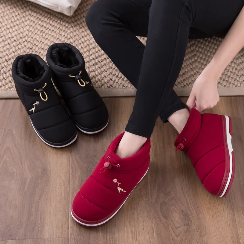 

Down Feather Cotton-padded Shoes Men's, Black Slippers Winter Cotton Slippers WOMEN'S Bag with Thick Bottomed Anti-slip Waterpro