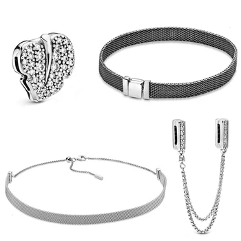 

2019 100% 925 silver sterling 2019 Autumn new notice reflexions necklace sparkling sheet diy bracelet mesh