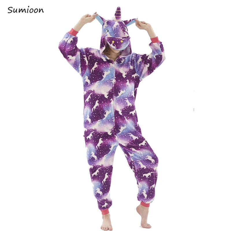 Кигуруми пижамы женские пижамы единорог аниме панда Onesie Пикачу костюм пижамы для взрослых Кигуруми комбинезоны единорог пижамы - Цвет: Purple Pegasus