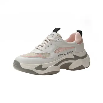 

New Genuine Leather Platform Women's Shoes White Mesh Sneakers 2019 Autumn Fashion Comfortable Soft Breathable Lace Casual Shoes