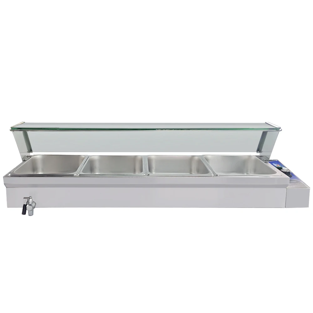 4 Pots Bain Marie Электрический подогреватель пищи нагревательная машина коммерческий буфет нержавеющая суповая столешница Пароварка кухонное оборудование